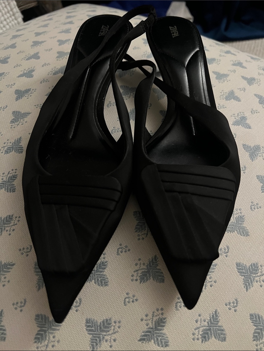 Zara Black Pointed Slingback Pumps with Strap Detail